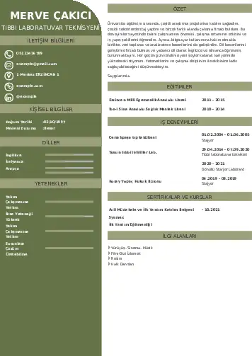 Laboratuvar Teknisyeni Cv Örnekleri cv indir